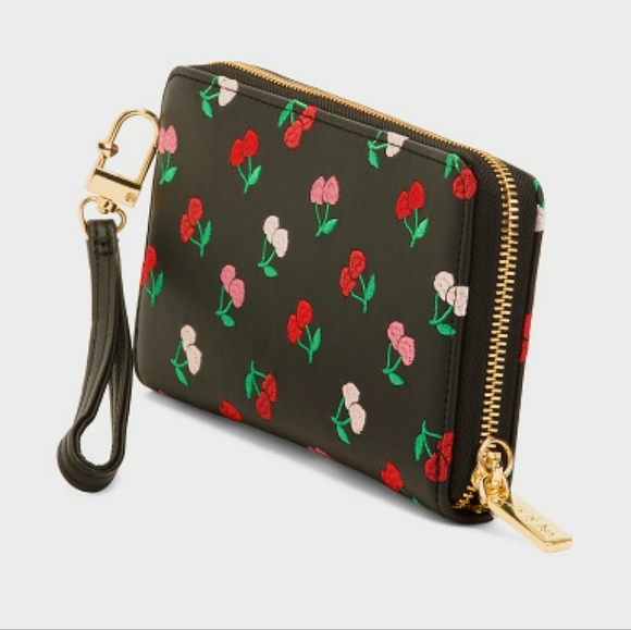 Betsey Johnson Boxed Cherries Embroidered Zip Around Wallet - Picture 5 of 6